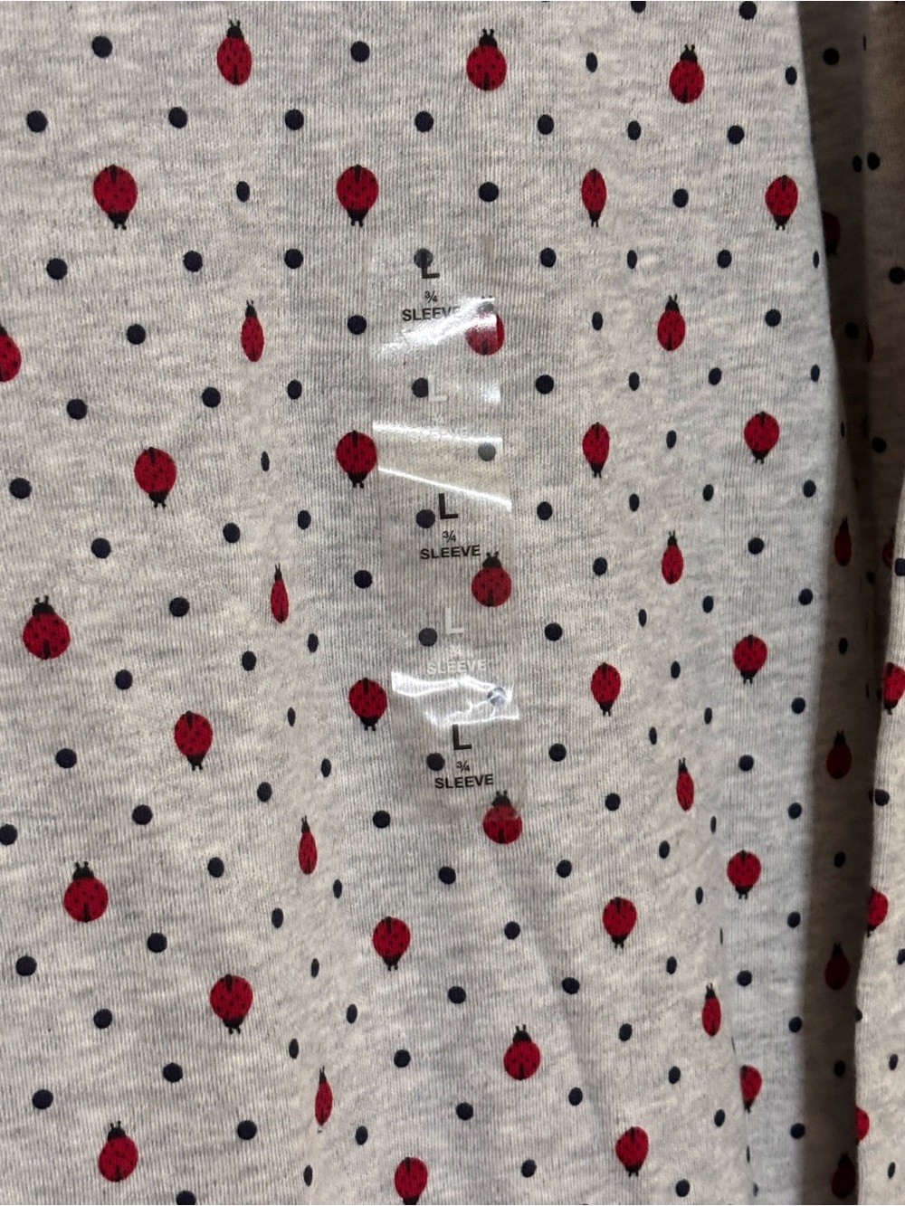 Karen Scott Gray Top with Red Ladybug and Black Dot Print Sz L NWT - Picture 3 of 7